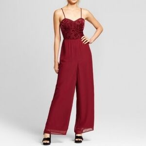 Xhilaration Womens Small Wide Leg Jumpsuit Burgundy Adjustable Straps NWT